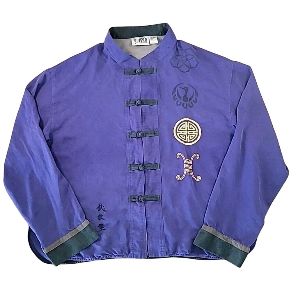 Chico’s Silk Phoenix Embroidered Jacket XL Art Deco Boho